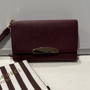 Henri Bendel Burgundy Wristlet with Gold Accents EUC